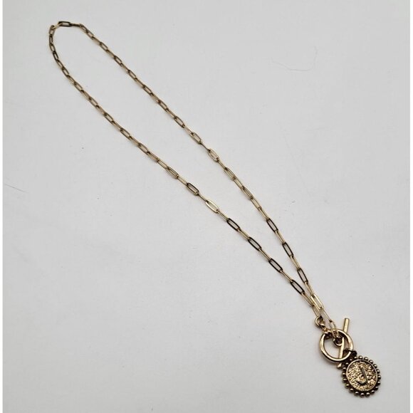 Women's Initial Necklace Gold Plated Paperclip Link Chain Necklace Coin Letter " - Picture 4 of 7